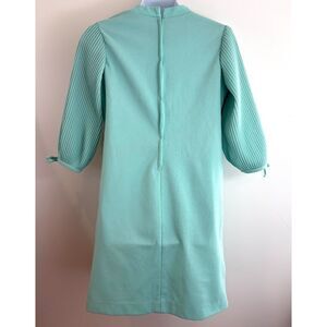 Vintage ILGWU Mod Shift Dress Womens Seafoam Green 3/4 Sleeve Mock Neck Retro